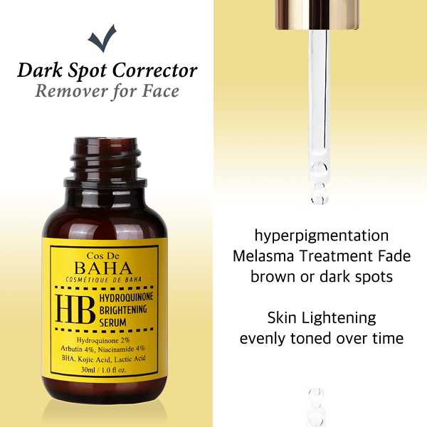 Sérum Éclaircissant Anti-Taches Cos De BAHA HB à l’Hydroquinone 2% – Niacinamide, Acide Kojique & Acide Azélaïque | 30ml – Image 3