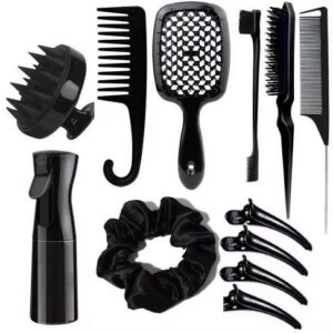Kit accessoires de coiffure professionnels avec vaporisateur brosse peignes et pinces de séparation