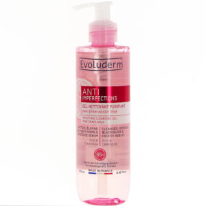 Evoluderm Gel Nettoyant Purifiant Anti-Imperfections à l’acide salicylique et au pamplemousse rose, 250 ml.
